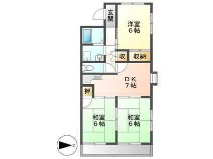 スカイコーポ森B棟(3DK/2階)の間取り写真