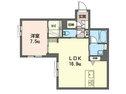 西武池袋線 所沢駅 徒歩7分 4階建 築4年(1LDK/1階)の間取り写真