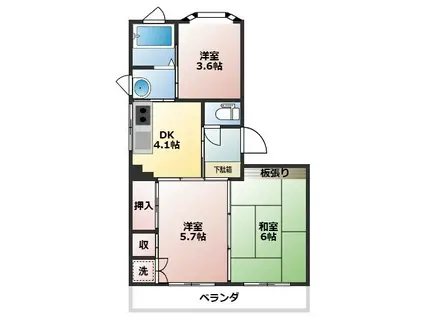 入江コーポ中春日(3DK/3階)の間取り写真