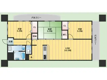 ボヌール千里中央弐番館(3LDK/2階)の間取り写真