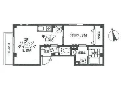 ゆめつづき(1LDK/2階)の間取り写真