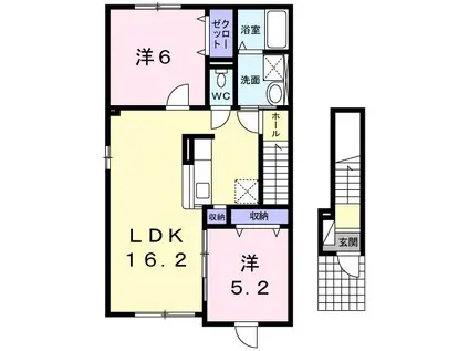 JR室蘭本線 東室蘭駅 バス乗車時間:16分 最寄りバス停で下車 徒歩3分 2階建 築12年(2LDK/2階)の間取り写真