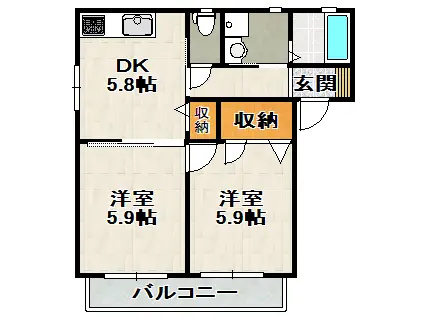 シャーメゾン逆瀬川A棟(2DK/2階)の間取り写真