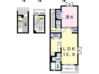 ムーン ガーデン樹来(1LDK/3階)の間取り写真