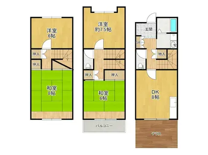 交野ユーロハイツ桜ヶ丘団地E棟(4LDK/1階)の間取り写真