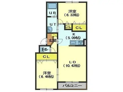 プリマヴェーラ(2LDK/3階)の間取り写真