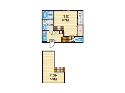 ハーモニーテラス児玉II(1SK/2階)の間取り写真