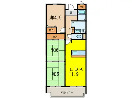 インペリアル樋の口(3LDK/1階)の間取り写真