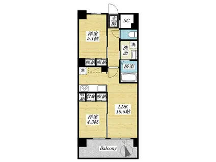 八王子計画(2LDK/5階)の間取り写真