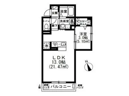 ソレイユ調布(1LDK/2階)の間取り写真