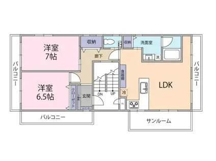 サンハイネス(2LDK/3階)の間取り写真