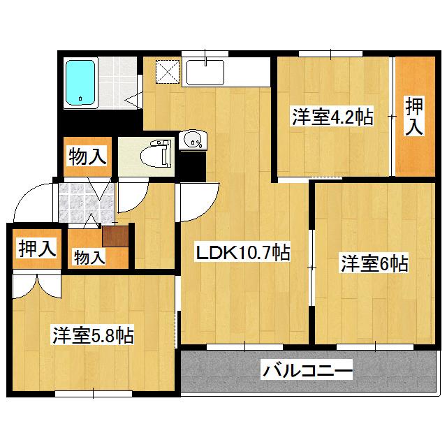 クラージュ春光II(3LDK/1階)の間取り写真