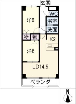 パラディーソ白壁(2LDK/4階)の間取り写真