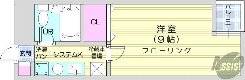 モアクレスト宮城野(1K/4階)の間取り写真