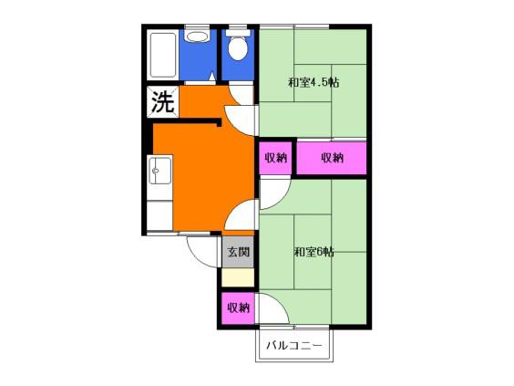 フラワーハイツA棟(2DK/2階)の間取り写真