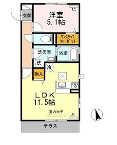 グランツ(1LDK/1階)の間取り写真