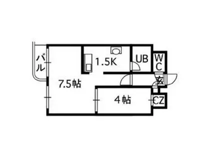 スプリング・シュン(1DK/2階)の間取り写真
