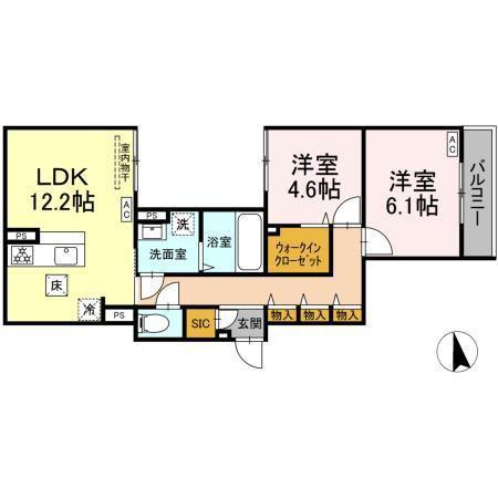 セレスティア竹ノ塚II(2LDK/1階)の間取り写真