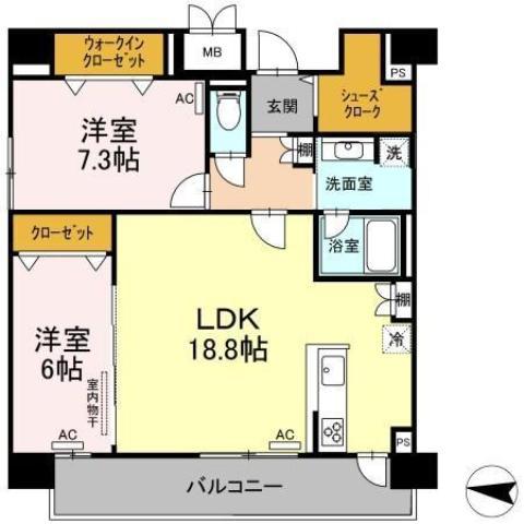 ADORABLE(2LDK/9階)の間取り写真