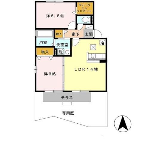 ヒールクリークMイースト(2LDK/1階)の間取り写真