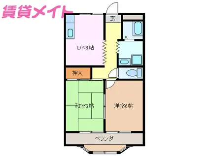 コーポラス森(2DK/2階)の間取り写真