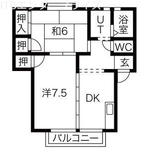 ハートリア(2DK/2階)の間取り写真