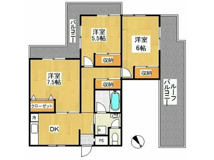 第二セーフズマンション(3DK/4階)の間取り写真