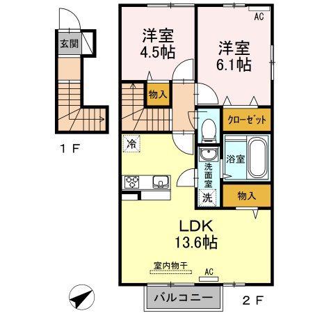 フェリース(2LDK/2階)の間取り写真