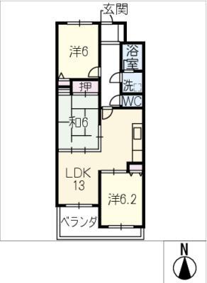 グローリアス有松南(3LDK/1階)の間取り写真