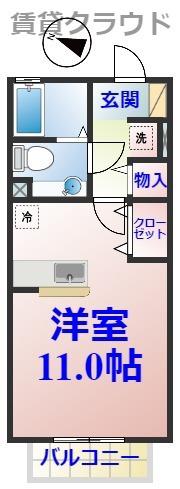プレジールI(ワンルーム/2階)の間取り写真