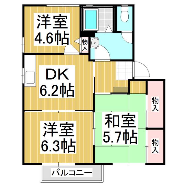 フレグランスパルファンII C棟(3DK/2階)の間取り写真