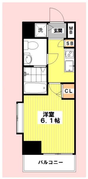 ガーラシティ大井町(1K/9階)の間取り写真