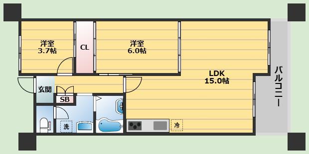 アローマグリーンヒル(2LDK/4階)の間取り写真