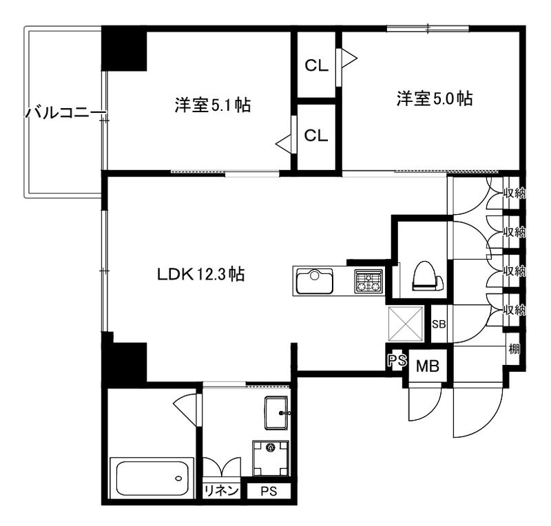 MODERN PALAZZO箱崎GRACE(2LDK/3階)の間取り写真