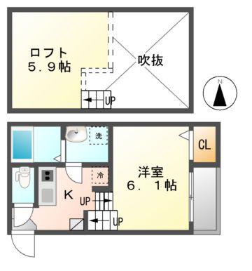 ワイズスクエア名城公園(1K/2階)の間取り写真