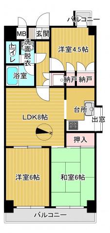 ライオンズマンション京橋川(3LDK/2階)の間取り写真