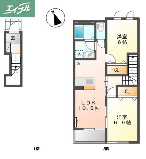 ヴィラ アマーブレス(2LDK/2階)の間取り写真