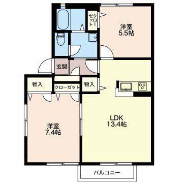 プレミア(2LDK/2階)の間取り写真