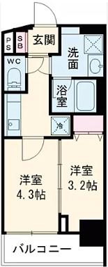 フュージョナル五反野DUE 1304(2K/13階)の間取り写真