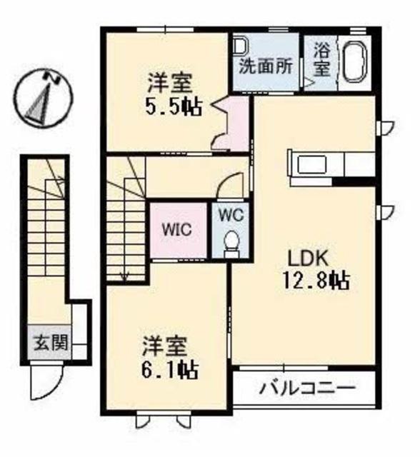 プラセール花華A棟(2LDK/2階)の間取り写真