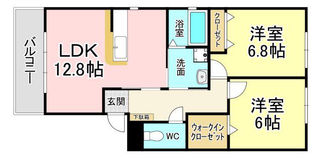 ルネス本城学研台II(2LDK/2階)の間取り写真