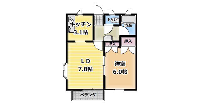 サニーサイドI(1LDK/1階)の間取り写真