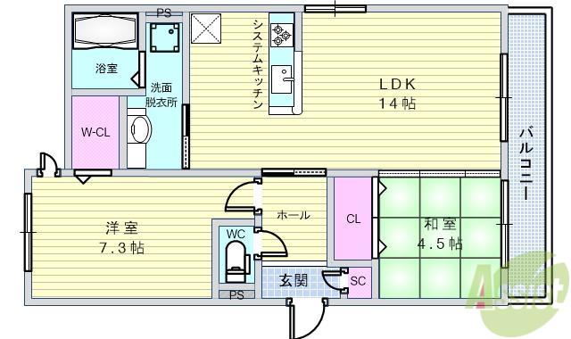 ラメゾンドボヌール桜塚B(2LDK/2階)の間取り写真