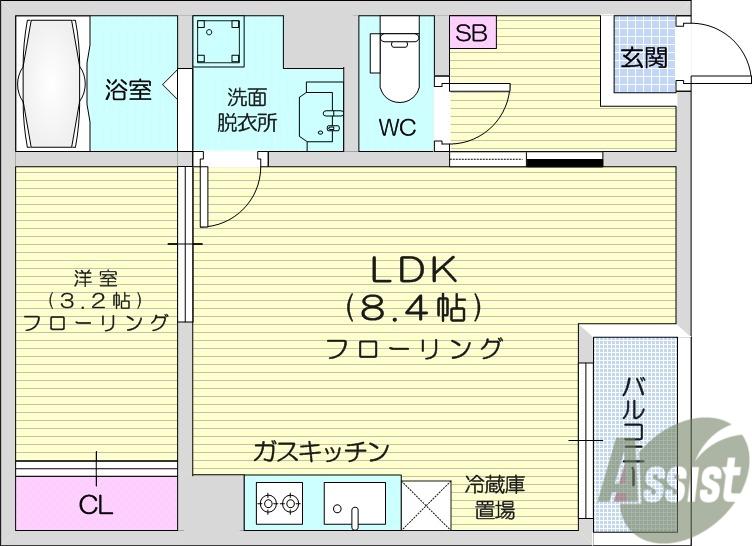 REGALEST KAROS宮城野原(1LDK/1階)の間取り写真
