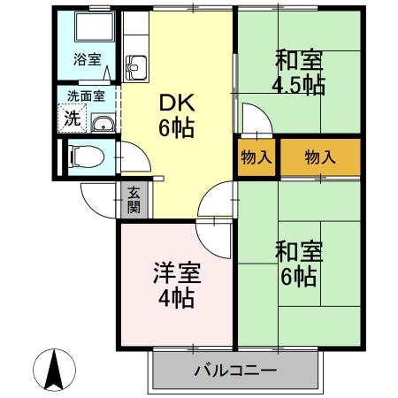 エレガンス西市 F棟(3DK/2階)の間取り写真