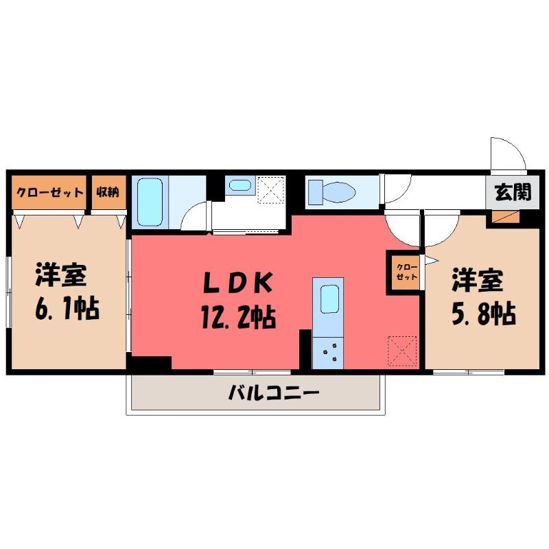 D-RESISIA大橋(2LDK/1階)の間取り写真