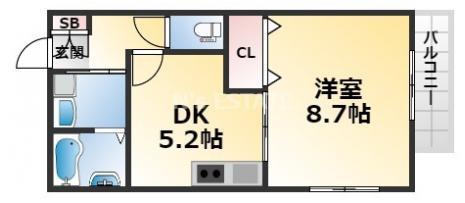 グレイス御屋敷通(1DK/2階)の間取り写真