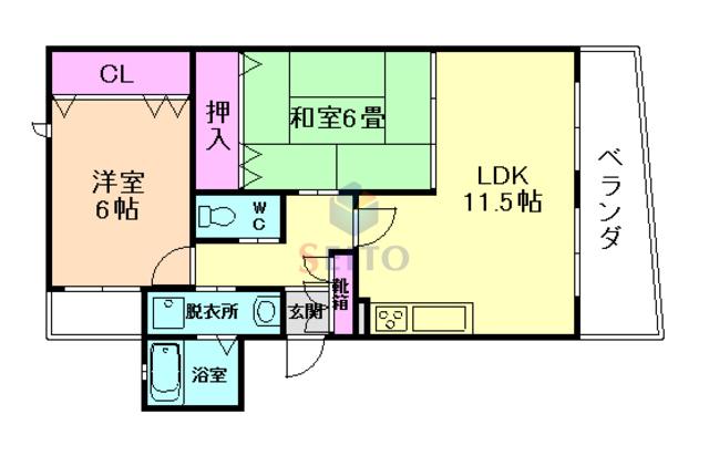 アビタ北桜塚(2LDK/1階)の間取り写真