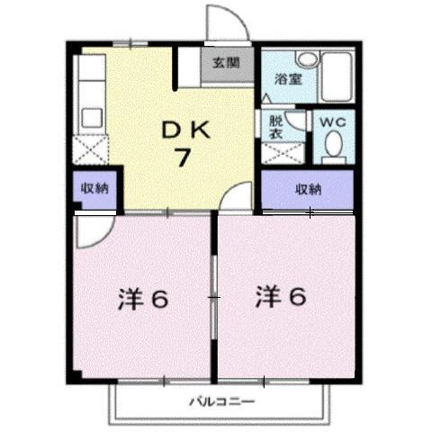 シティハイツ下河内B(2DK/2階)の間取り写真