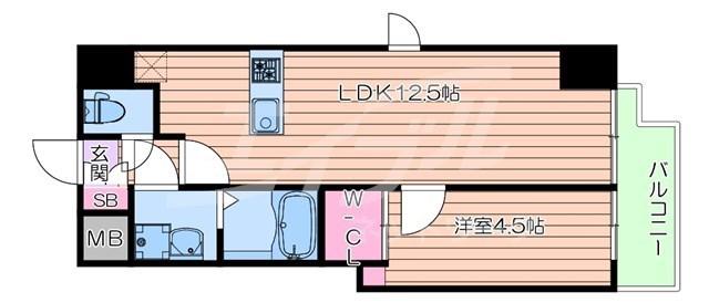 ノーブルコート堺筋本町(1LDK/14階)の間取り写真
